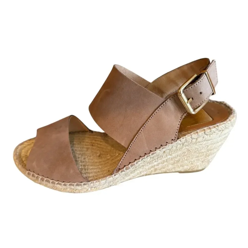 Kanna Espadrille Low Platform Wedge Sandals Tan Suede 7.5